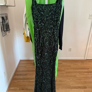Windsor Black and Green Sequin Prom Dress